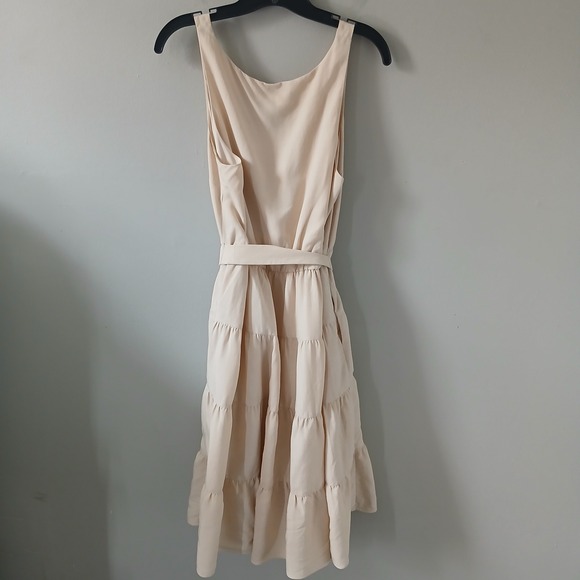 Amanda Uprichard Women's Dress NWT $264 Sz L Tiered Beige Sleeveless Lined Linen - Picture 12 of 16